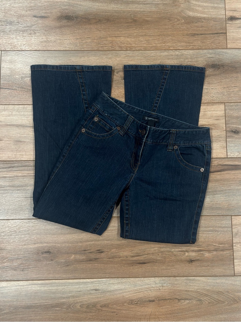 INC Vintage 2000s Y2k Casual Chic Dark Wash Low-rise Flare Jeans | Size 8 Petite